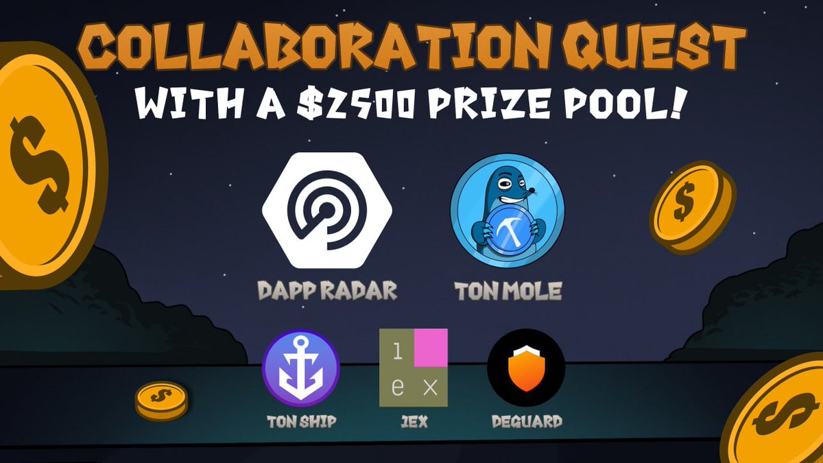 Ton_mole's tweet photo. 🚀 Big News! 🚀 Exciting 5x collaboration & quest with @dappradar!

👉👉👉 JOIN HERE: https://t.co/NiE6NWnF7i

Participants:
- 👉 @DappRadar
- 👉 @DeGuardVPN
- 👉 @1ex_com
- 👉 @TonShipCom

• 💰 Prize Pool: $2500
• 🏅 Number of Prizes: 128
• ⏳ Deadline: 14 days

What to Expect?
Get ready for an epic collaboration with fun tasks, unique rewards, and a deep dive into these amazing projects. This is a major collaboration you don't want to miss! 🚀

Participate, have fun, and seize the chance to grab a piece of the prize pool! 🏆