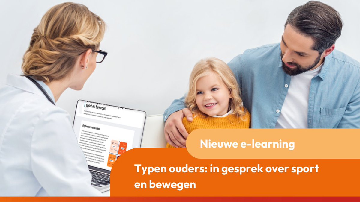 Hoe kun je als professional het gesprek over bewegen aangaan met ouders? Onze nieuwe e-learning 𝗧𝘆𝗽𝗲𝗻 𝗼𝘂𝗱𝗲𝗿𝘀: 𝗶𝗻 𝗴𝗲𝘀𝗽𝗿𝗲𝗸 𝗼𝘃𝗲𝗿 𝘀𝗽𝗼𝗿𝘁 𝗲𝗻 𝗯𝗲𝘄𝗲𝗴𝗲𝗻 helpt je hierbij. Bekijk de e-learning. 
👉 bit.ly/3x09BjS.

#jeugdgezondheidszorg #jgz
