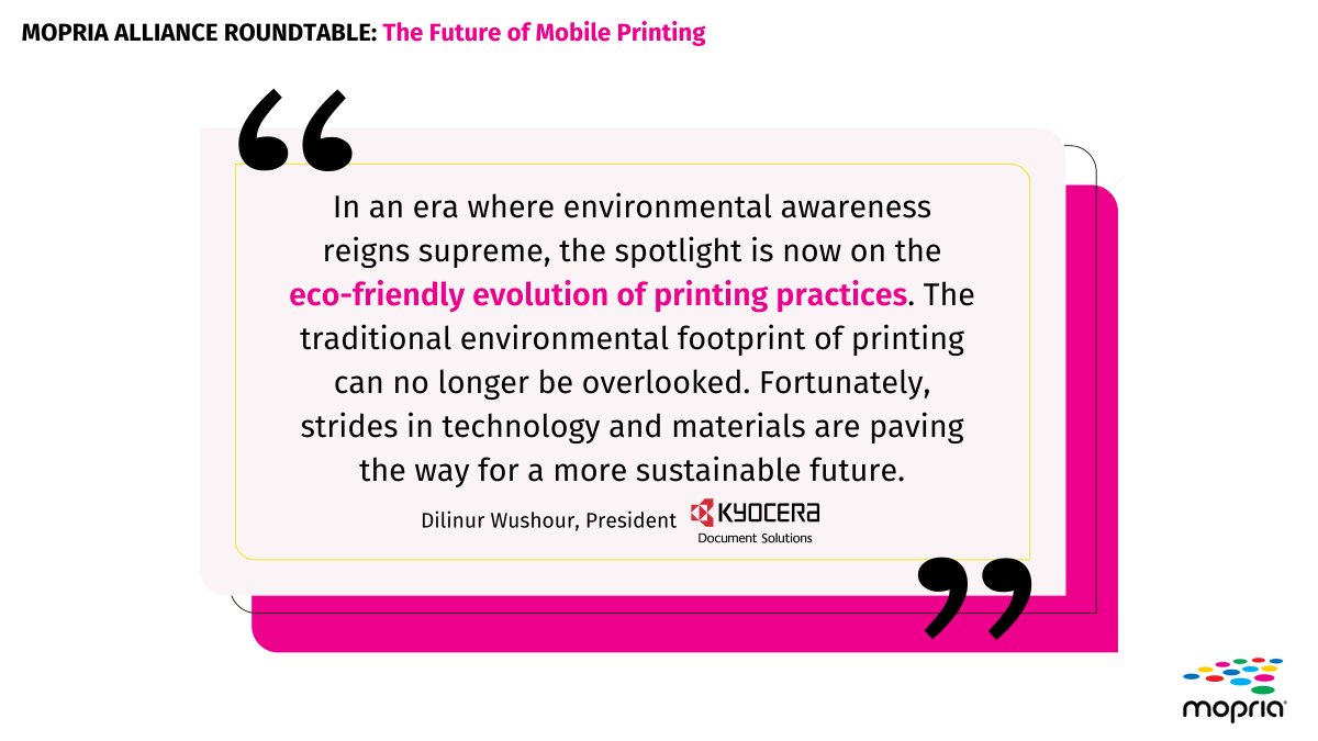 Mopria's tweet photo. What does the next decade hold for #printing? For @KyoceraUSA, sustainability is a non-negotiable. Hear from more #MopriaAlliance members at @Lexmark, @Adobe, @HP, @Microsoft and @EpsonAmerica on our newsletter: https://t.co/Z3FGHRTE9m
#mobileprinting #Mopria #futureofprinting https://t.co/L6A5brTwyO