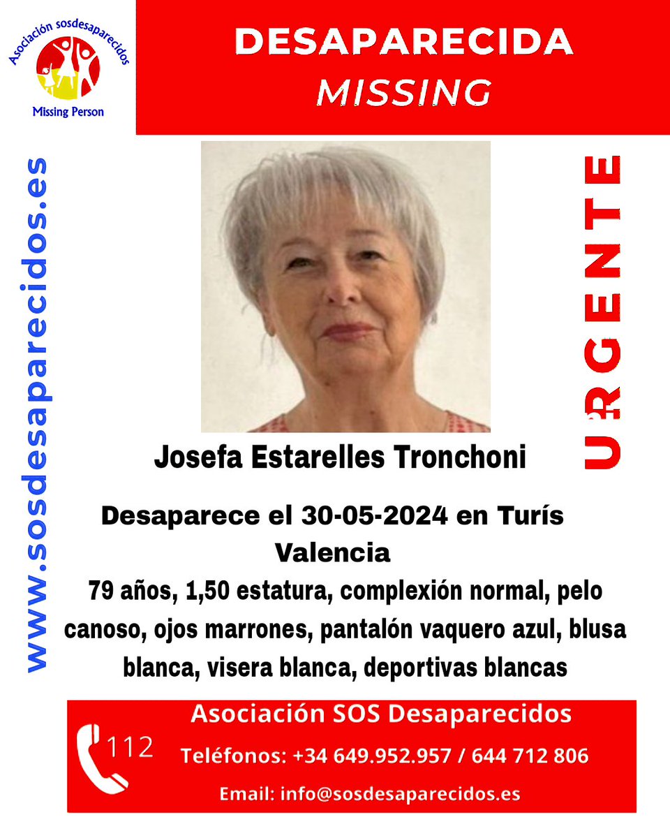 sosdesaparecido's tweet photo. 🆘 DESAPARECIDA
🟠 Alta vulnerabilidad
#sosdesaparecidos #Desaparecido #Missing #España #Turís #Valencia
Síguenos @sosdesaparecido https://t.co/TAZXJh8AIy