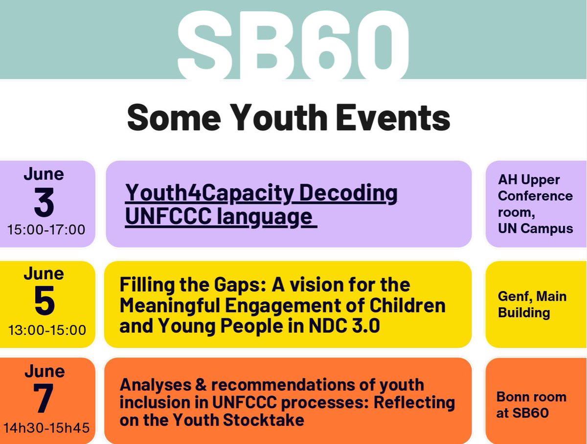 The #JuneClimateMeetings #SB60 started today! 🙌
If you're unsure about what's coming up, visit the #Youth4Climate platform. We've provided an easily accessible 🗓️calendar of events! community.youth4climate.info/topic/sb60-you…