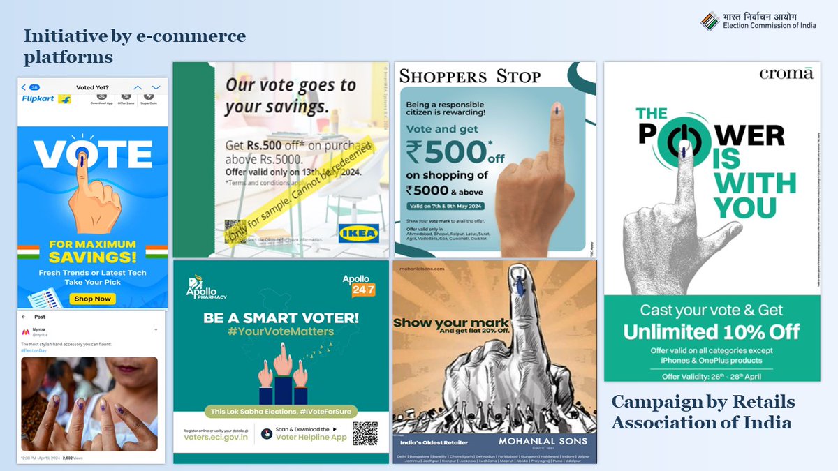 ECISVEEP's tweet photo. Together, We Inspire!
Celebrities, startups, and citizens unite to spread voter awareness! Their spontaneous and pro-bono collaboration crafted with creativity has engaged voters, especially the youth.
#GeneralElections2024 #ChunavKaParv #DeshKaGarv #SVEEP https://t.co/sbX9ENuiki