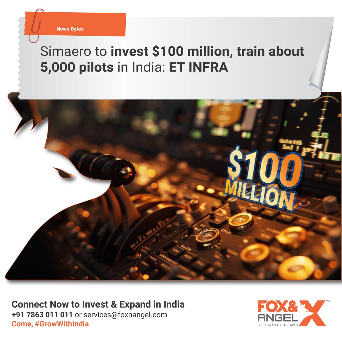foxnangel's tweet photo. Simaero to invest $100 million, train about 5,000 pilots in India: ET Infra
Come, #GrowWithIndia
.
https://t.co/gOVXbsBubH
.
#Simaero #Pilots #FighterPilot #AirCraft #Infrastructure #Investing #IncredibleIndia #India #InvestInIndia #Foxvantage #FoxnAngel https://t.co/E1cDgloYKZ