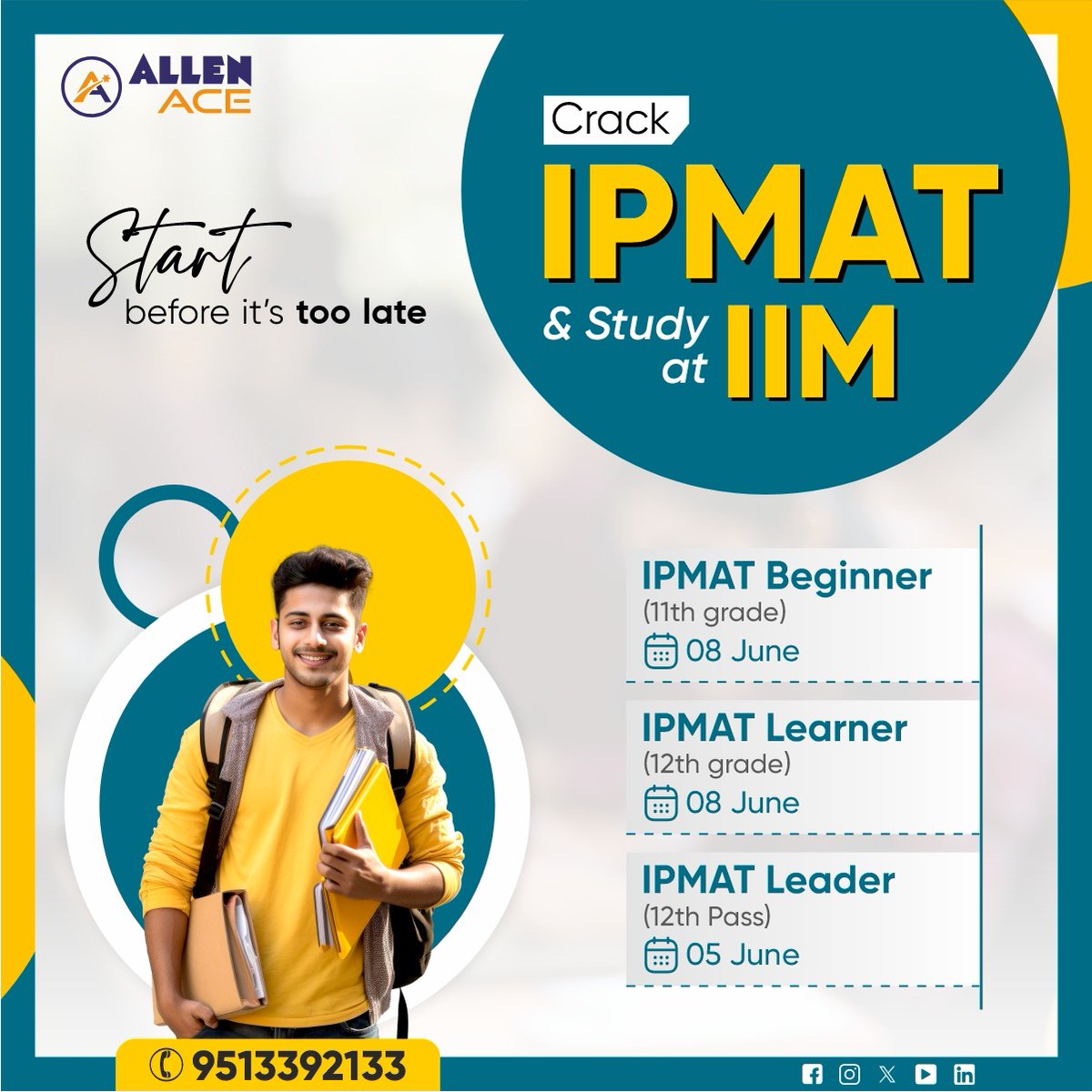 ACIPL_ACE's tweet photo. 🤔Thinking about graduating from top colleges like #IIMs right after 12th? Kickstart your IPMAT 2024 preparation with Allen Ace IPMAT.

 #newbatch  #ipmatpreparation #iimindore #iimrohtak #ipmatexam #managemententranceexam #FutureLeaders #iim #bschool #managementstudies https://t.co/OIvjyul8vX