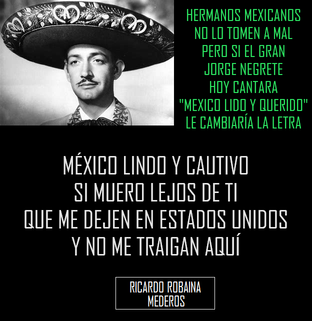 _NOALCOMUNISMO's tweet photo. SI EL INMORTAL CHARRO MEXICANO, JORGE NEGRETE, ESTUVIERA VIVO, LE CAMBIARÍA LA LETRA, CON PERMISO DEL COMPOSITOR, A LA BELLA CANCIÓN, "MÉXICO LINDO Y QUERIDO" Y LA CANTARÍA ASÍ ⬇️⬇️⬇️ https://t.co/RrfUEOAjSM