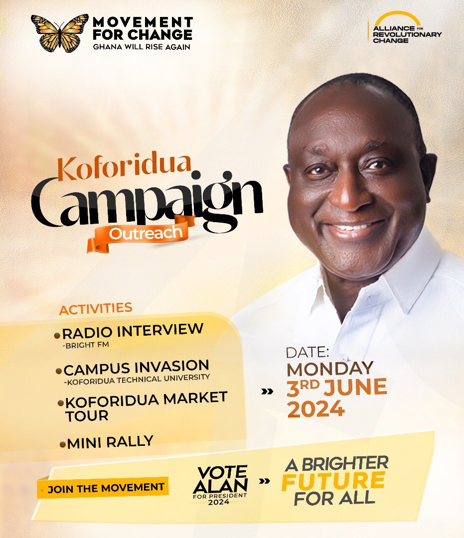 toyibneymar's tweet photo. Koforidua turns yellowf today, Alan Kyerematen hit the grounds.
#Koforidua
#AlanKyerematen
#VoteAlanVoteChange https://t.co/13kE3IvRas
