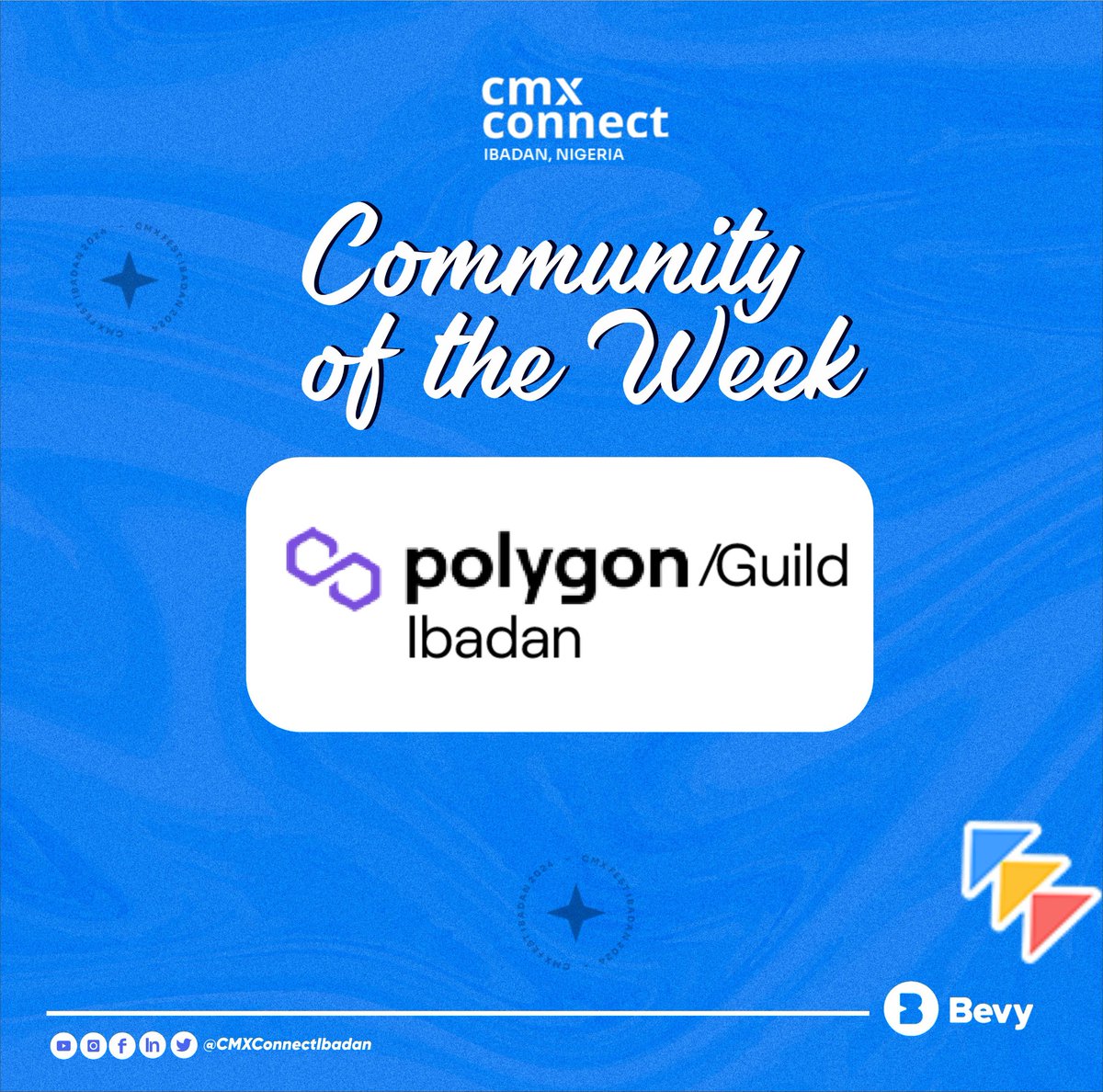 CmxIbadan's tweet photo. We are pleased to announce
@polygonibadan  as the Community of the Week 🚀📷 📷
A community of blockchain which aims to create a multi-chain blockchain system compatible with Ethereum for anyone interested in blockchain industry. https://t.co/yx9g71mf2J
