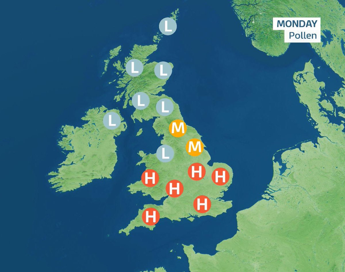 🤧 Hay fever sufferers be warned We are now in grass #pollen season, levels will be HIGH for parts of England & Wales today.