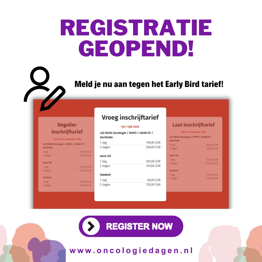 Meld je snel aan, de registratie is nu open voor de jubileumeditie V&amp;VN Oncologiedagen (40 jaar!)!

Neem snel een kijkje op de website en schrijf je in, want het programma is bekend. Profiteer nu van onze speciale korting door je direct in te schrijven voor het Early Bird tarief.