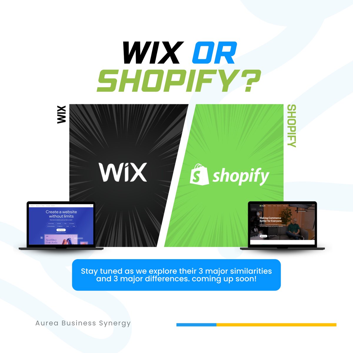 ABSynergy's tweet photo. WIX or SHOPIFY?!

This week, as part of our upcoming website promotion, we will be posting valuable information comparing Wix and Shopify.

Stay tuned as we explore their 3 major similarities and 3 major differences.

#Wix #Shopify #WebDev #WixVsShopify #AureaBusinessSynergy https://t.co/wZGMSygAFn