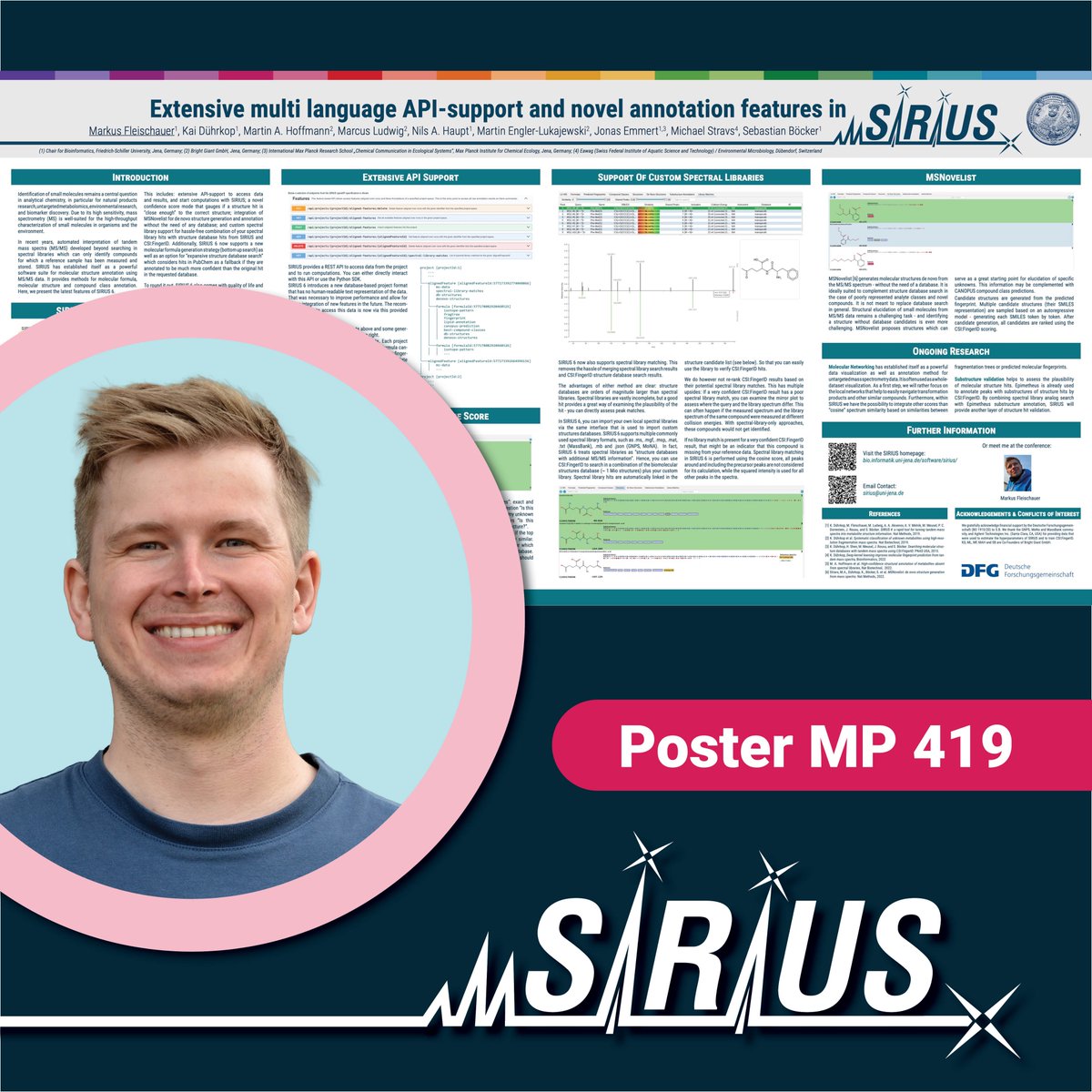 Bright Giant (@bright_giant) on Twitter photo Visit @fleisch_m at Poster MP 419 at #ASMS2024 to connect and share your thoughts!
💬 Extensive multi language API-support and novel annotation features in #SIRIUS_MS
📅 Monday, 10:30 - 11:30 am and 12:30 - 2:30 pm
#SIRIUSEvents #SmallMolecules #StructureElucidation #Untargeted Visit @fleisch_m at Poster MP 419 at #ASMS2024 to connect and share your thoughts!
💬 Extensive multi language API-support and novel annotation features in #SIRIUS_MS
📅 Monday, 10:30 - 11:30 am and 12:30 - 2:30 pm
#SIRIUSEvents #SmallMolecules #StructureElucidation #Untargeted