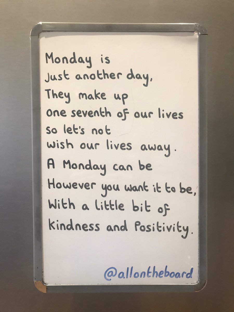 All On The Board (@allontheboard) on Twitter photo Monday is Just another day,
They make up one seventh of our lives
so let's not wish our lives away.
A Monday can be however you want it to be,
With a little bit of kindness and Positivity.
We hope today is however you want it to be.
<a href="/allontheboard/">All On The Board</a> #allontheboard Monday is Just another day,
They make up one seventh of our lives
so let's not wish our lives away.
A Monday can be however you want it to be,
With a little bit of kindness and Positivity.
We hope today is however you want it to be.
<a href="/allontheboard/">All On The Board</a> #allontheboard