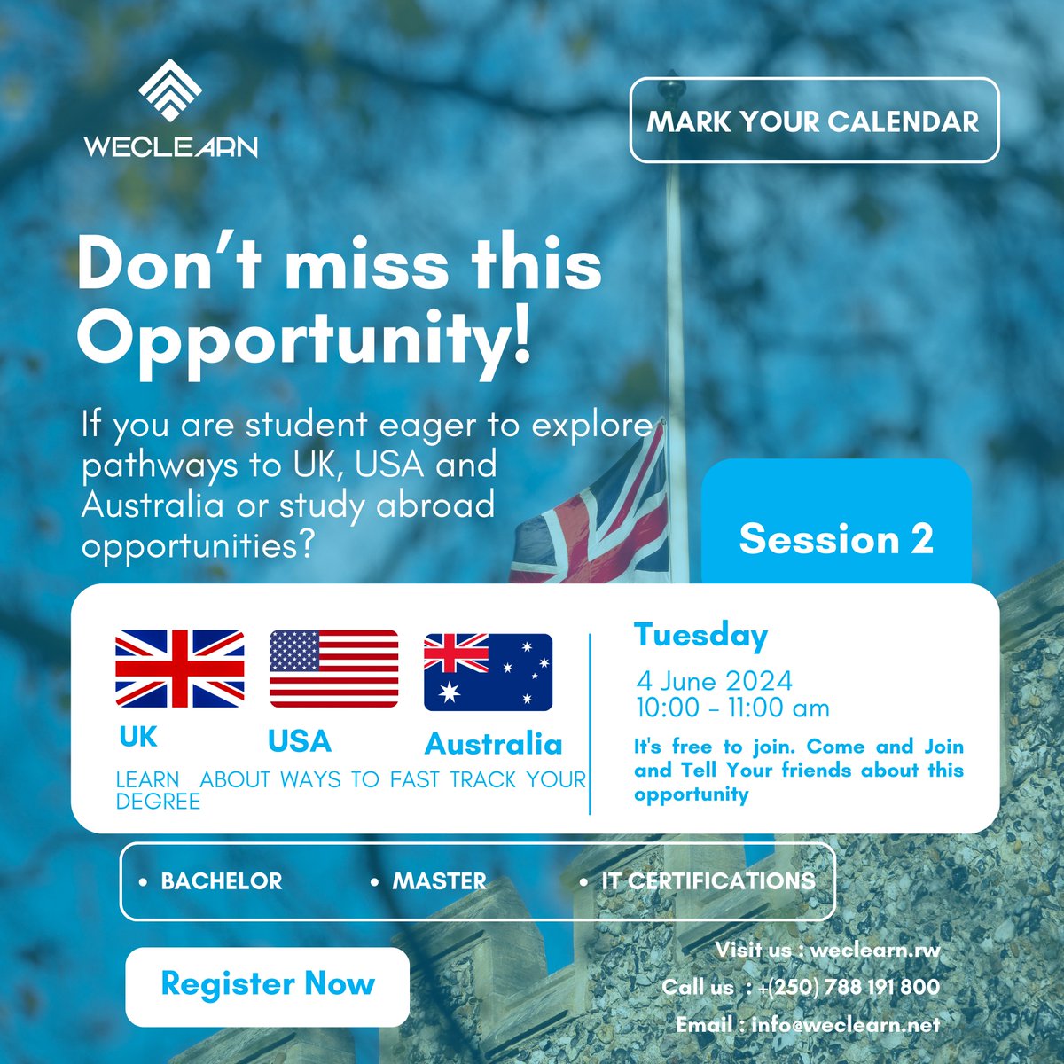 weclearn's tweet photo. Students, this is for YOU!

Interested in studying abroad in the UK, USA, or Australia? Don't miss our FREE webinar to learn everything you need to know about making your dream a reality! 

Register now: https://t.co/Vr5rfszFxQ 
 #study #internationaleducation #UK #USA #Australia https://t.co/q57LRHVwwh