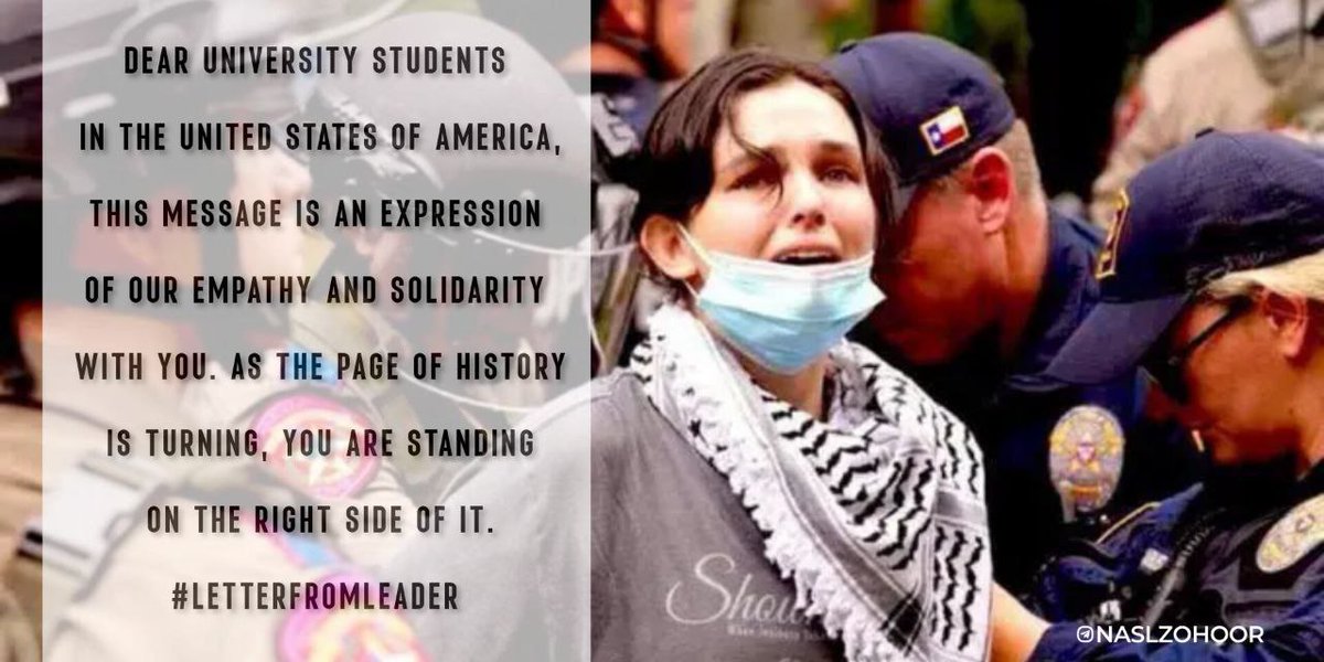 reyhane42246673's tweet image. Dear university students 
You are standing on the right side of history. 
#universityprotests 
#LetterFromLeader