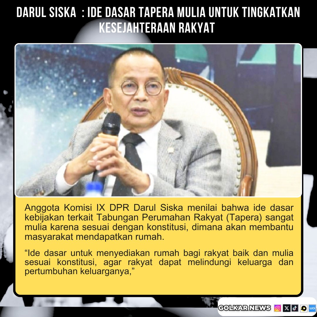 Darul Siska  : Ide dasar TAPERA mulia untuk tingkatkan kesejahteraan rakyat.

golkarpedia.com/darul-siska-id…

#partaigolkar #golkarindonesia #golkarpedia
#airlanggahartarto #golkaronsosmed
#DarulSiska