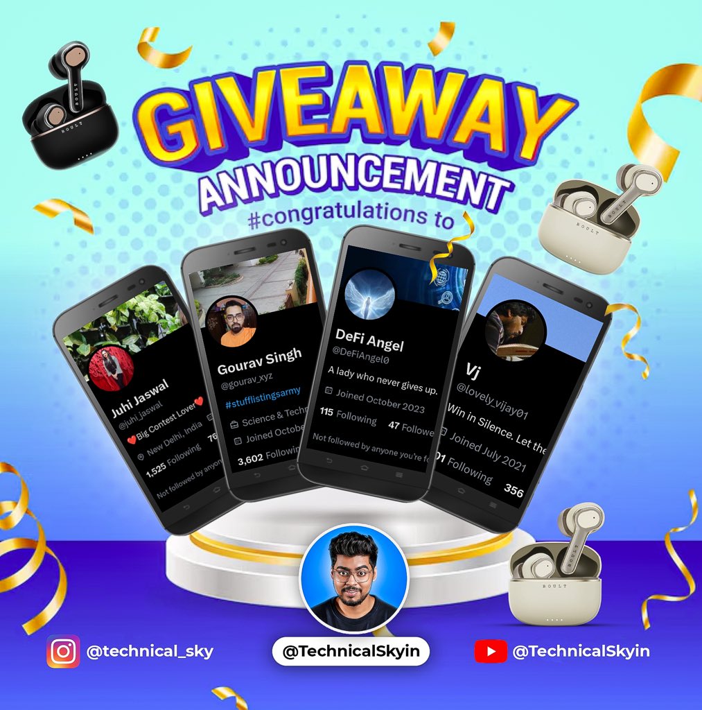 TechnicalSkyin's tweet photo. Congratulations to all of you. Do share your details in Dm section.
@juhi_jaswal 
@gourav_xyz 
@DeFiAngel0 
@lovely_vijay01 https://t.co/8h4VWQYDqQ