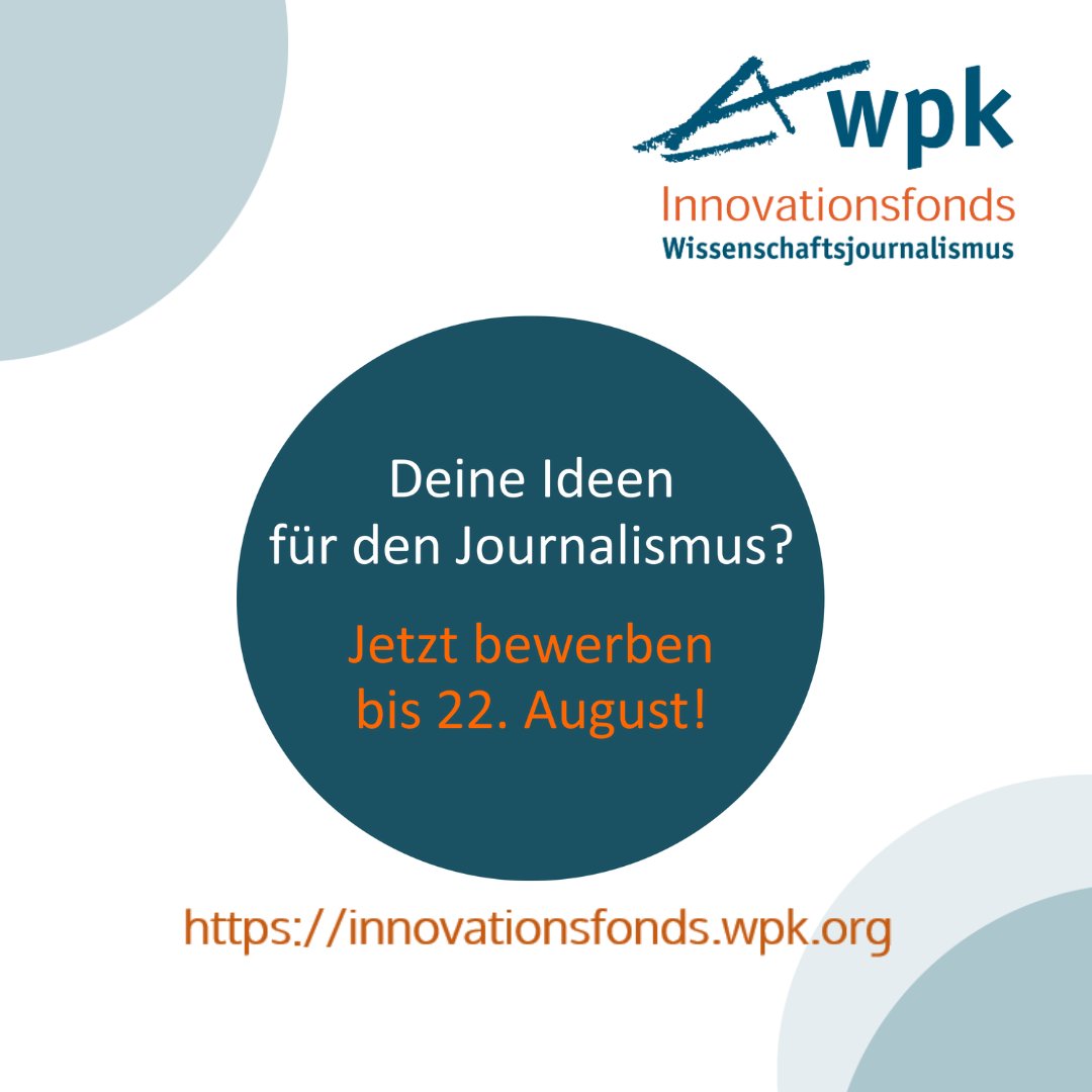 Die 5. Bewerbungsrunde ist eröffnet! 
Du hast eine Idee, mit der sich im Wissenschafts- und Datenjournalismus neue Wege beschreiten lassen? Dann bewirb Dich bis zum 22. August 2024.