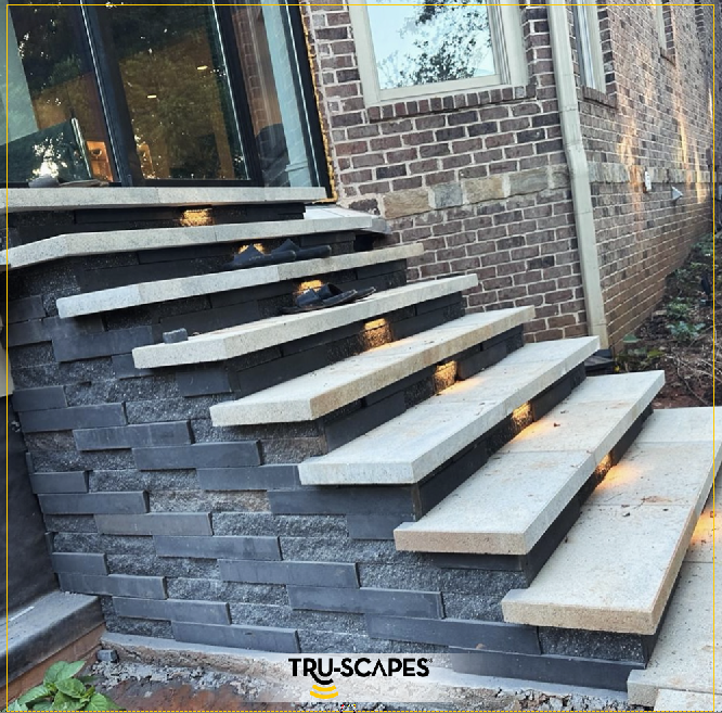 Tru_Scapes's tweet photo. @stone_craftdesigns turning a ordinary staircase into a work of art! 🏠😎🙌 Not only does under cap lighting add style and character to outdoor steps, but it also adds safety and security to your home 🏠. https://t.co/vdDA2AkZuC