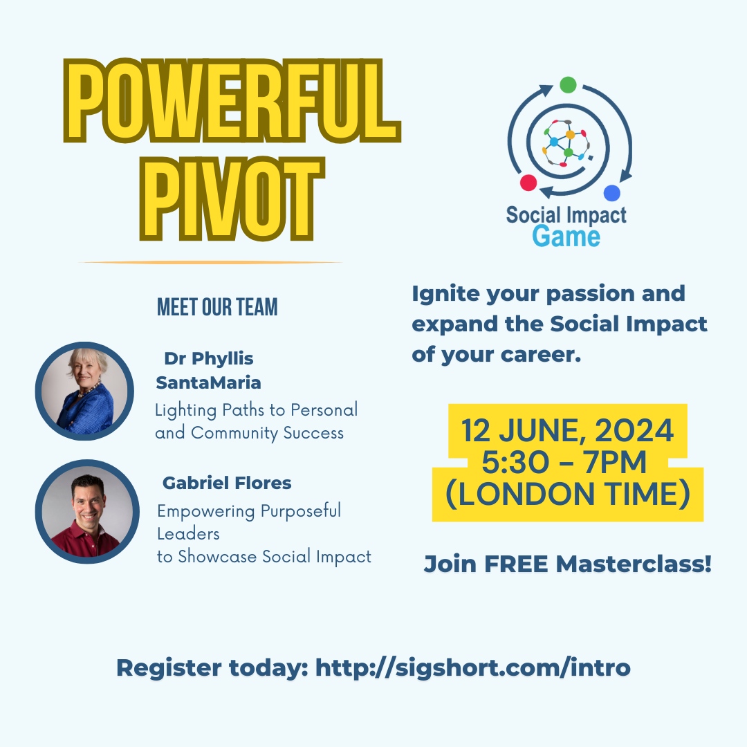 SocImpactGame's tweet photo. Spark your passion and elevate the Social Impact of your career with our FREE Masterclass. Join the online event and gain insights on how to achieve that!

➡️  Register here: https://t.co/oVrtUCOxRN
🕔  12 June 2024,  5:30 - 7 PM

#socialimpact #changemakers #OnlineEvent #comm... https://t.co/0D9eCHcGvO