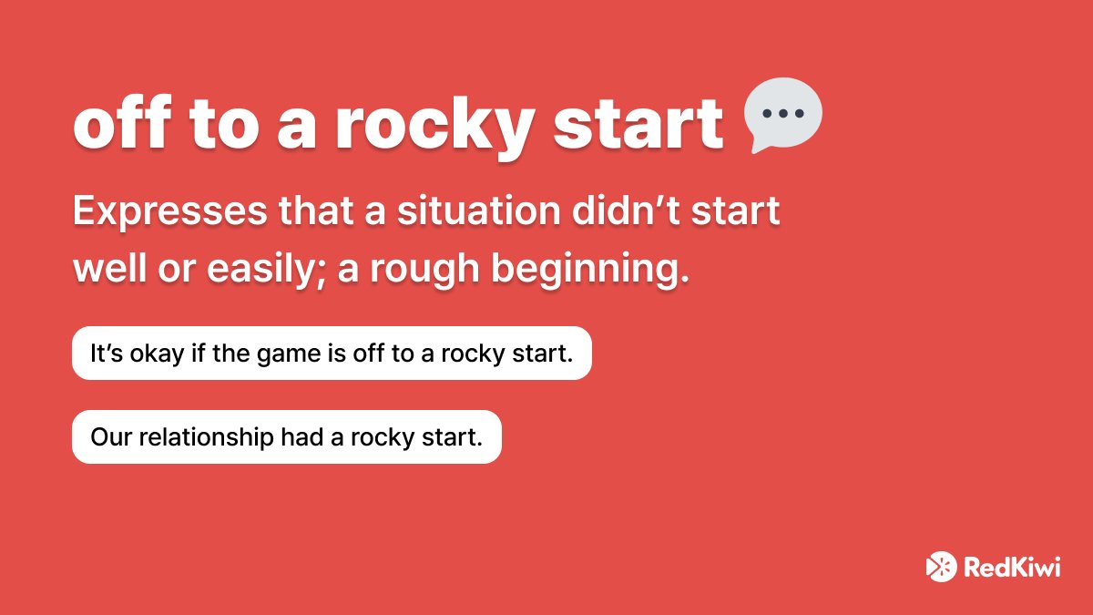 What does “off to a rocky start” mean? 🤔

It means a rough beginning; that something doesn't start easily.

Example: Unfortunately, the project is off to a rocky start.

#LearnEnglish #英語 #英語学習 #영어 #TOEIC