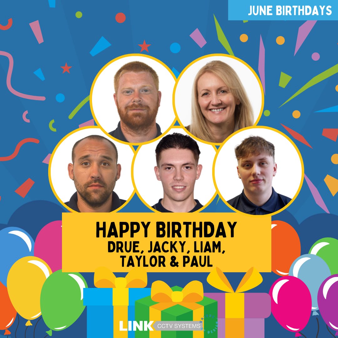 linkcctvsystems's tweet photo. June Birthdays! 🎉
We would like to wish Drue, Jacky, Liam, Taylor & Paul, who celebrates their birthdays this month, a very happy birthday 🎂
#LinkLife #HappyBirthday https://t.co/6saFEukOzf