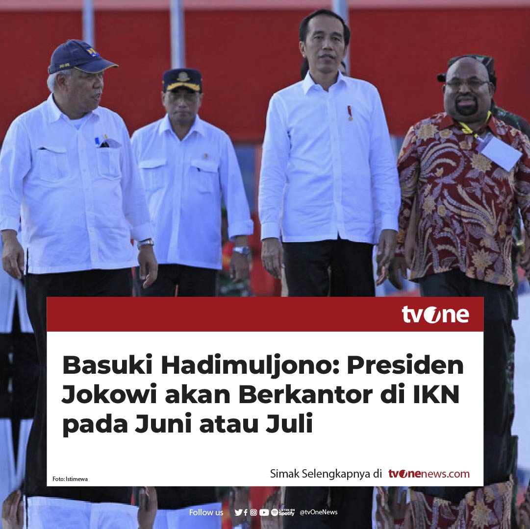 tvOneNews's tweet photo. Menteri Pekerjaan Umum dan Perumahan Rakyat Basuki Hadimuljono mengatakan Presiden Joko Widodo dijadwalkan berkantor di Ibu Kota Nusantara (IKN) sekitar akhir Juni atau awal Juli mendatang. 

Basuki yang juga diangkat sebagai Pelaksana Tugas Kepala Otorita IKN itu merinci Presiden Jokowi mulai berkantor di IKN setelah pasokan air baku tersedia. 

"Juni ini air sudah masuk. Sekarang lagi diambil pompanya. Tanggal 7 Juni sampai di Balikpapan, kita instal. Ini tanggal 3 Juni diambil (pompanya), 7 Juni air sampai di Balikpapan, diinstal, mudah-mudahan akhir Juni atau awal Juli," kata Basuki saat ditemui di Istana Kepresidenan, Jakarta, Senin (3/6/2024).

Simak berita selengkapnya hanya di https://t.co/RQUgJTg4zM
#HardNews_Politik #NewsOne #CariBeritaditvOne #PresidenJokowi #BasukiHadimuljono #IKN #NO02