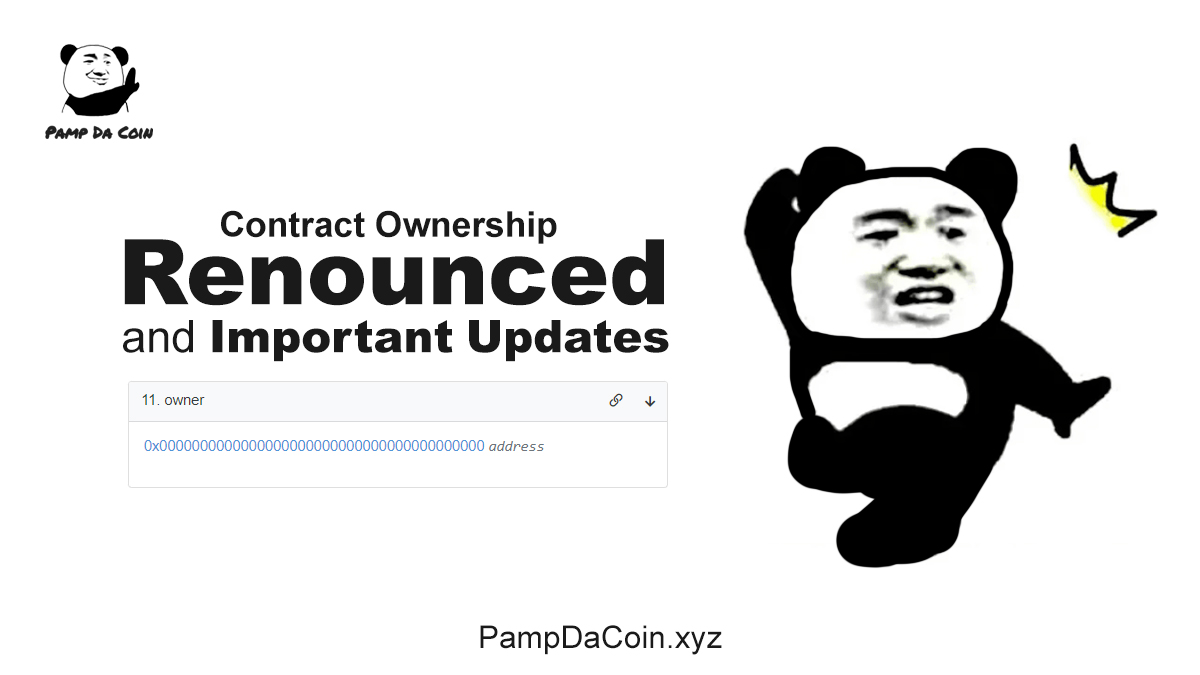 PampDaCoin's tweet photo. It's official. $PAMP contract address is now renounced!

Our ONLY contract address on @arbitrum is 
0x2879e4Cff83108042A3bd575B5ca46f5b230d073

Contract owner now has no control whatsoever!

Proof: https://t.co/nkDeWXuukf

Navigate into the project below (1/14)⬇️