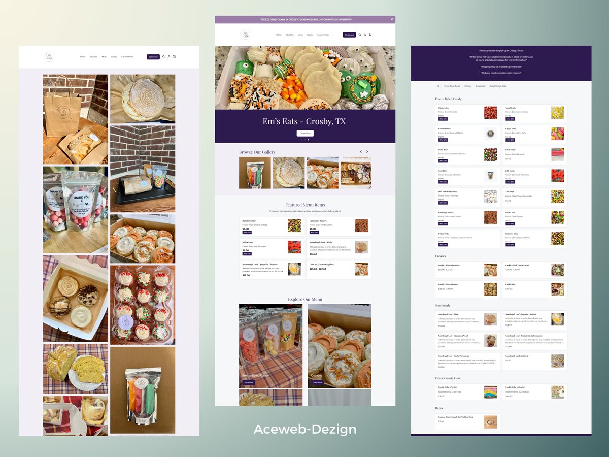 Em's Eats restaurants Menu
#websites #square #squareonline #menu #restaurant #food #RainbowBites #JollyGems #cookies #Sourdough #Cakes #candy
