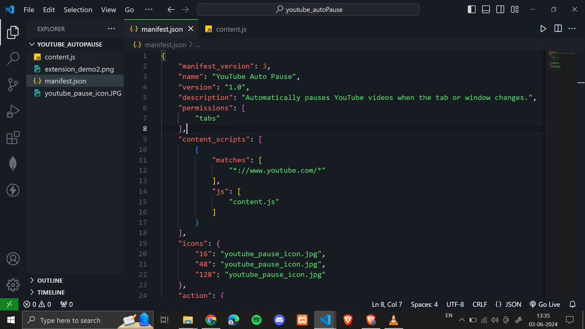 AvadhKanaiya's tweet photo. I am tired of pausing the video manually whenever I want to go into VS Code while learning from online platforms like YouTubeπ. So I made an extension that automatically pauses the video whenever you switch from the tab or window.π#chrom_extension #make_it_easy #coding_and_fun https://t.co/uR8fjN26jA