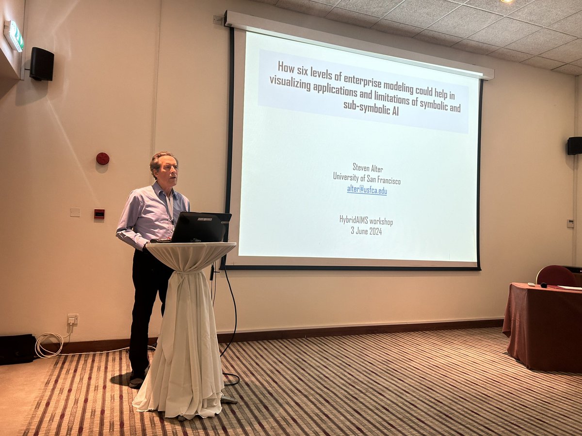 #HybridAIMS2024 has just started.
My introduction followed by the keynote Prof Steven Alter titled How Six Levels of Enterprise Modeling could help in visualizing applications and limitations of symbolic AI and sub-symbolic AI.