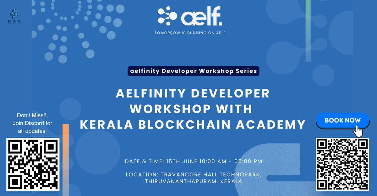 kbaiiitmk's tweet photo. Learn to build secure #smartcontracts on the @aelfblockchain 📅 June 15th🕙 10 AM📍@mytechnopark. Register now: https://t.co/JUe4bCzPqR
Join the Discord: https://t.co/6wE7Aexe26
Hurry! Limited seats!
#blockchaindevelopment #aelf #blockchainworkshop #meetup https://t.co/VaLfBY4Tqi