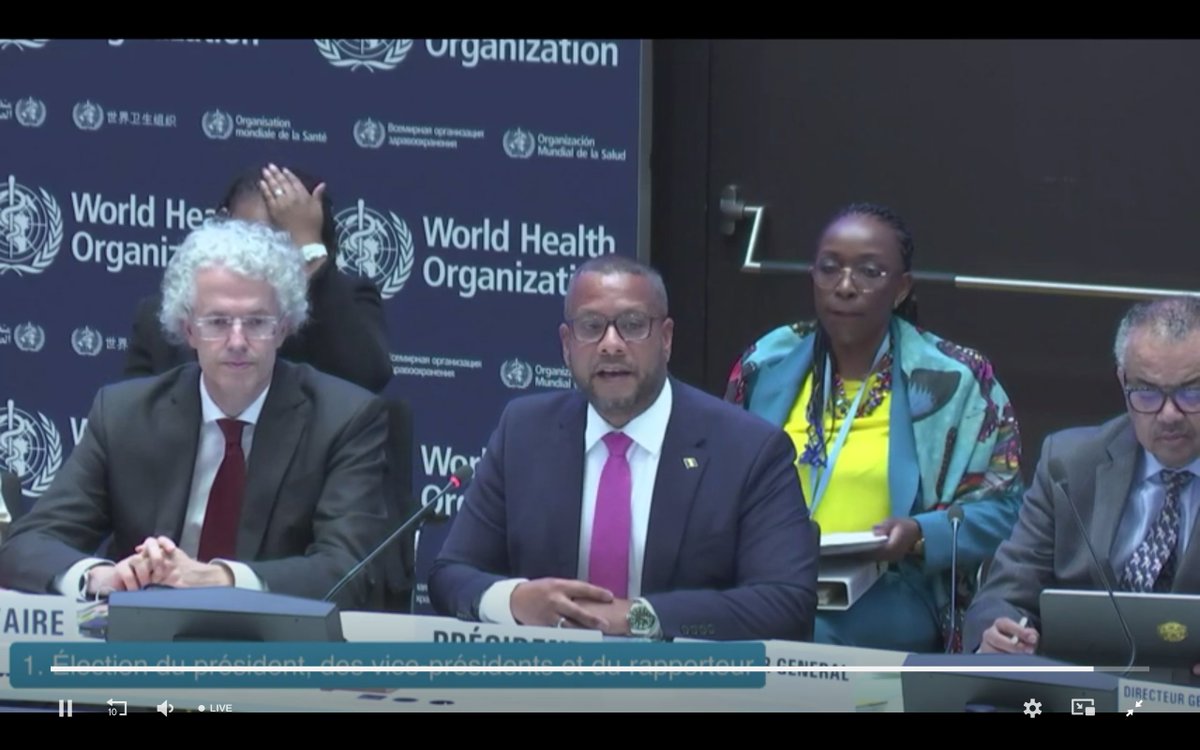 ThiruGeneva's tweet photo. @Matthewbarbados "Colleagues, our house is burning. The climate crisis, geopolitical tensions threatening the peace and stability that we all want." Chair of #EB155 @WHO https://t.co/kYEuwoHvIG