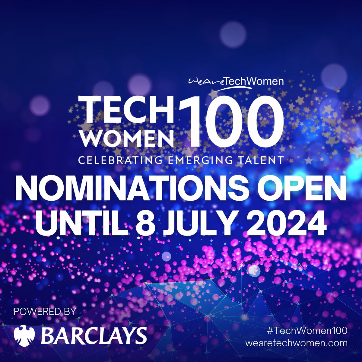 Nominations are now OPEN for this year's #TechWomen100 Awards! 🥳🥂

Nominate remarkable #womenintech, male allies and companies to help us celebrate emerging talent until 8 July 2024 🩵✨ 

→ bit.ly/TW100x24