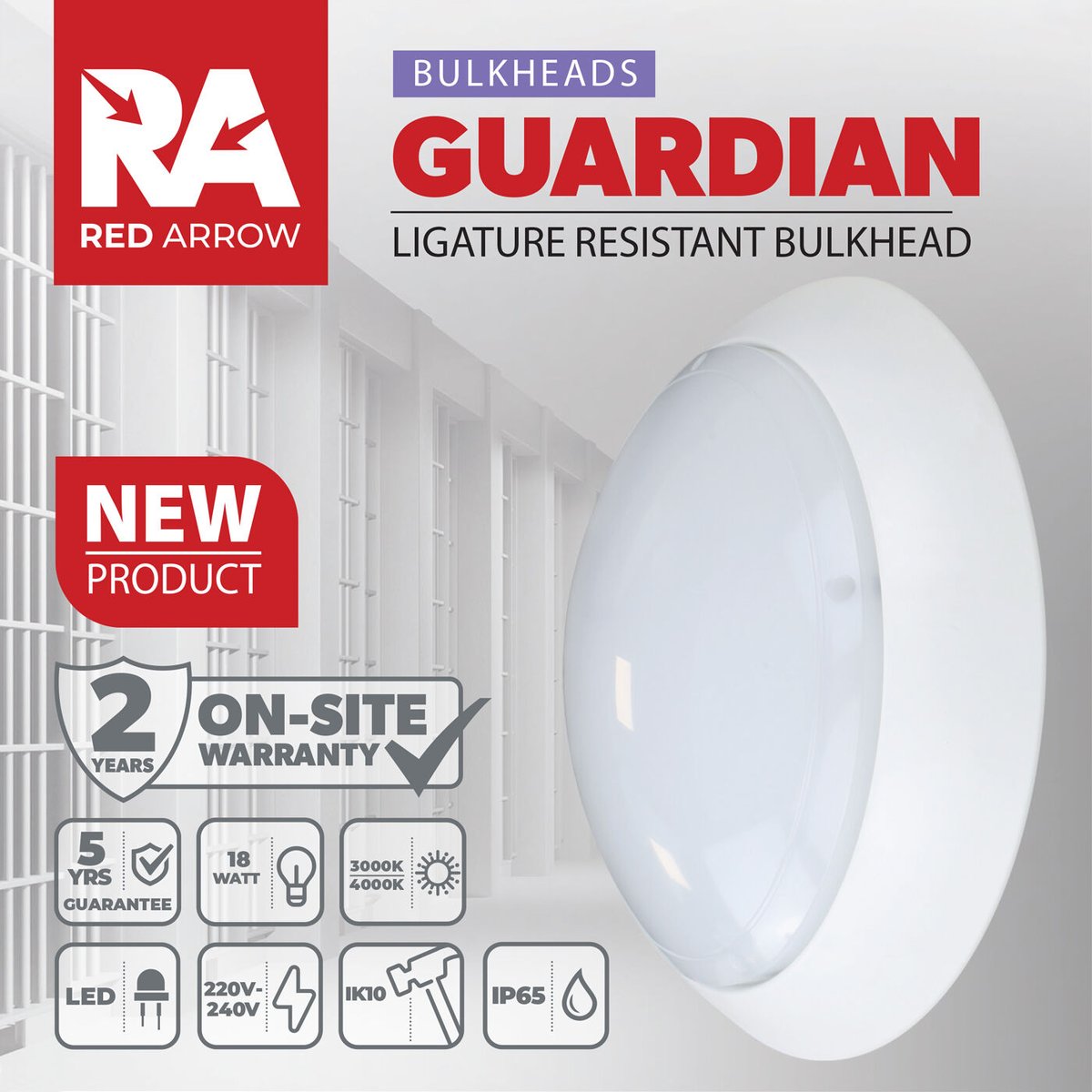 RedArrowElec's tweet photo. Introducing Guardian, a robust IK10+ ligature resistant bulkhead designed with a modern aesthetic, specifically for secure environments.

Find out more &amp; order online here: https://t.co/wUwS79Ubba 

#RedArrow #Bulkheads #LEDLighting #ElectricalWholesale https://t.co/Z7NsbCEhUG