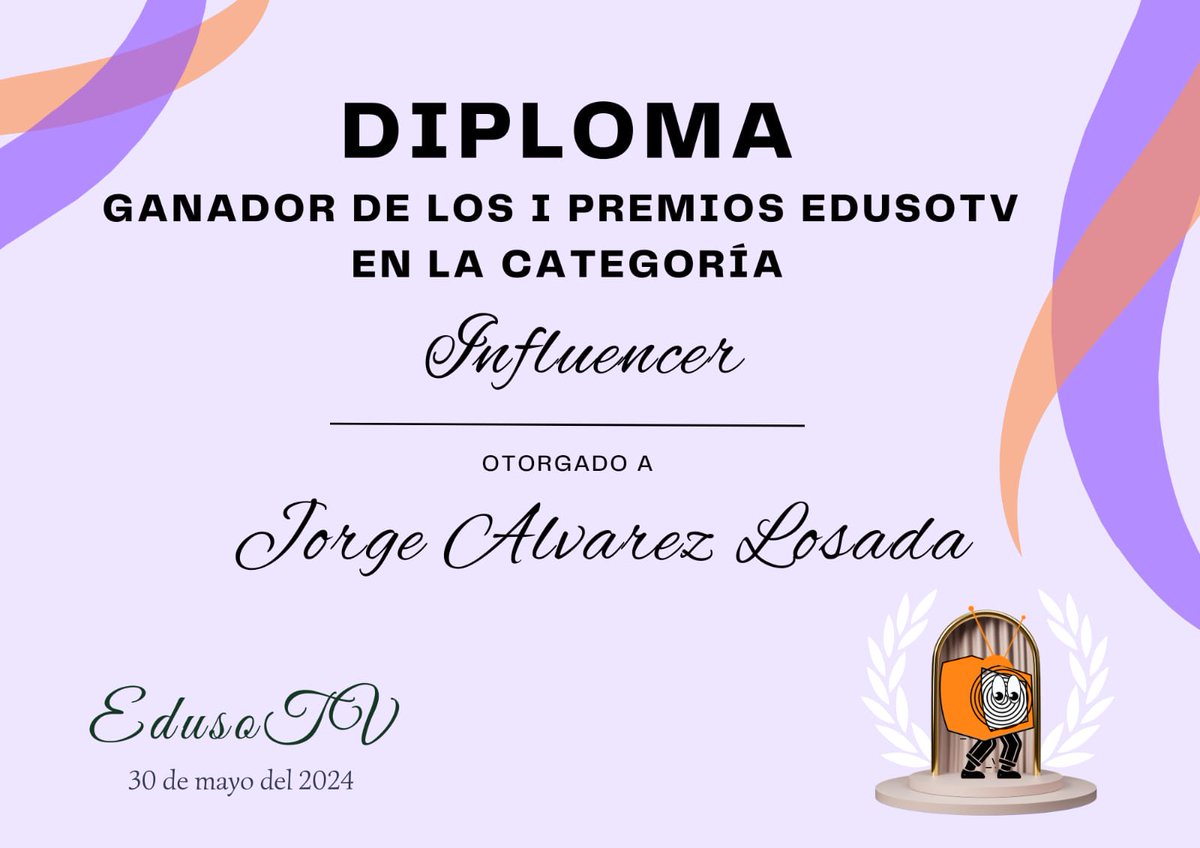 🏆Enhorabuena a nuestro compañero y representante de estudiantes Jorge Álvarez Losada por ser galardonado con el I Premios EdusoTV en la categoría Influencer <a href="/mundoEduso/">Reivindicación de la profesión: Educación Social</a> #SomosUNED