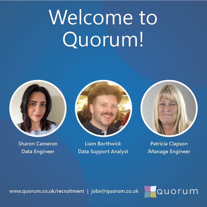 QNRLtweets's tweet photo. Please join us in welcoming not one but three new starts to the team!👇
Sharon Cameron - Data Engineer
Liam Borthwick - Data Support Analyst
Patricia Clapson - iManage Engineer
We hope you have a great first week! 🎉
https://t.co/sDcdCHprZT
#OneQuorum #NewStart https://t.co/sT4vKSx7Sz