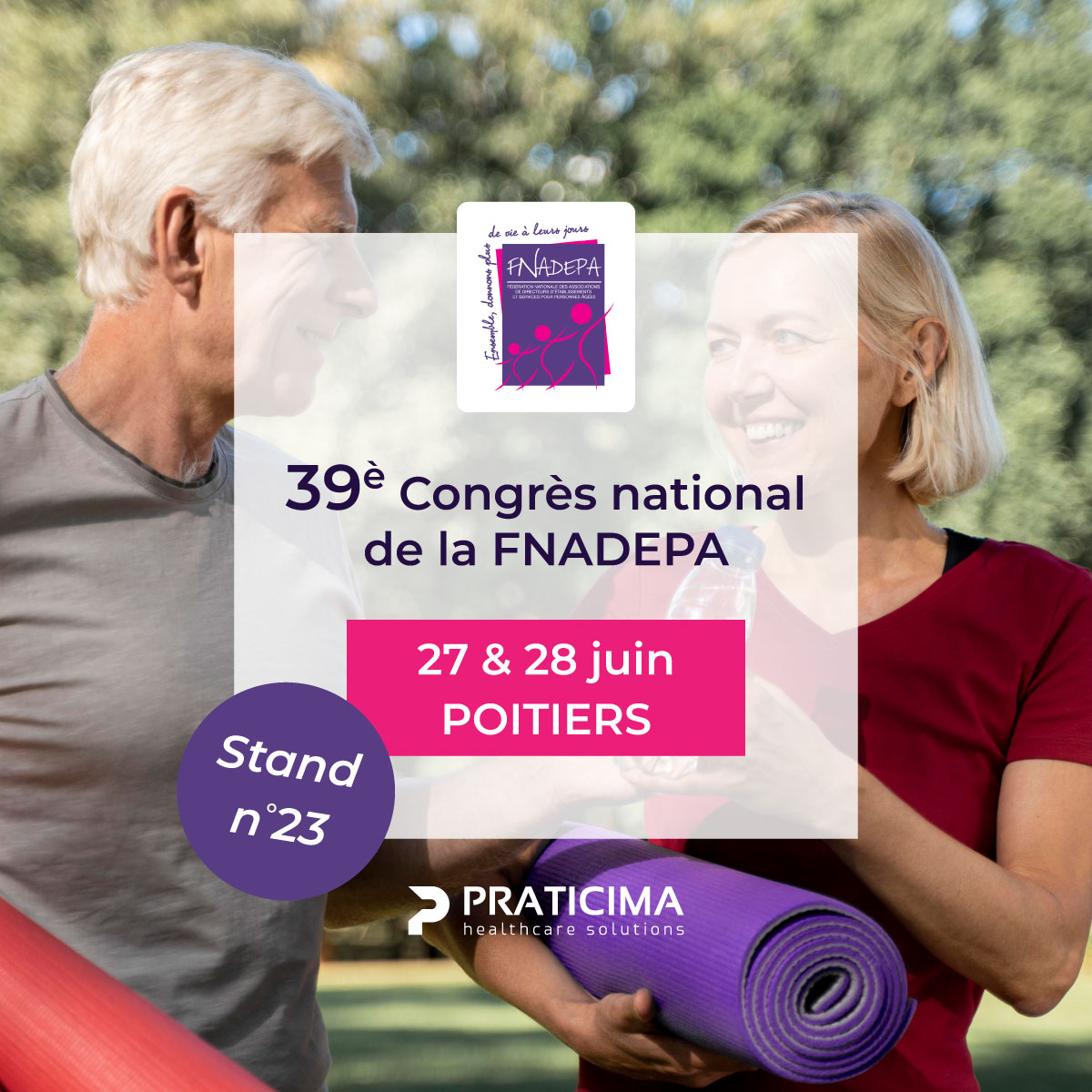 praticima's tweet photo. 📣 Ne manquez pas le 39è Congrès national de la Fnadepa  sur le thème « Sport et vieillissement, une équipe qui gagne ! ». Rendez-vous le 27 et 28 juin au Palais des Congrès du Futuroscope à Poitiers.

Rejoignez notre équipe au stand n°23 pour découvrir nos dernières innovations. https://t.co/grtyjFAUc7