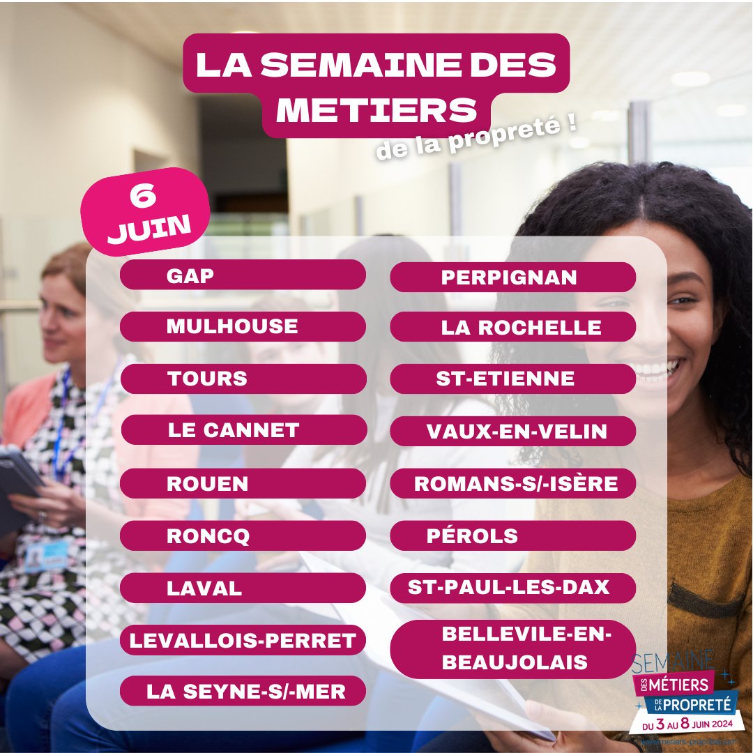 FedeProprete's tweet photo. [SAVE THE DATE] 📆Semaine des Métiers #Propreté : la @FedeProprete, les entreprises et l’ensemble des opérateurs du Monde de la Propreté vous donnent RDV les 6 et 7 juin prés de chez vous à l'occasion de jobs-dating, handi-job, forums emplois, portes ouvertes, infos métiers…) ! https://t.co/t864qAaANO