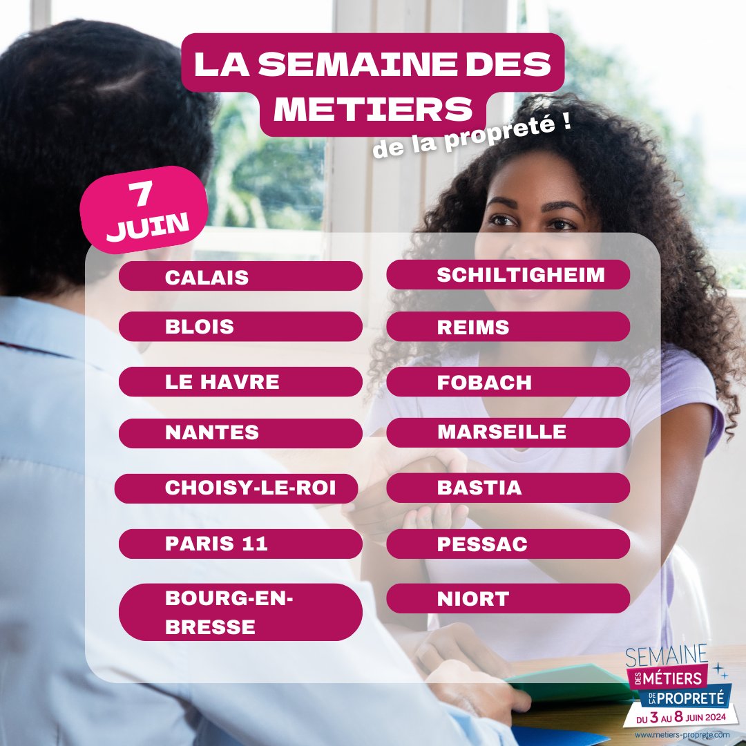 [SAVE THE DATE] 📆Semaine des Métiers #Propreté : la <a href="/FedeProprete/">FédéPropreté</a>, les entreprises et l’ensemble des opérateurs du Monde de la Propreté vous donnent RDV les 6 et 7 juin prés de chez vous à l'occasion de jobs-dating, handi-job, forums emplois, portes ouvertes, infos métiers…) !