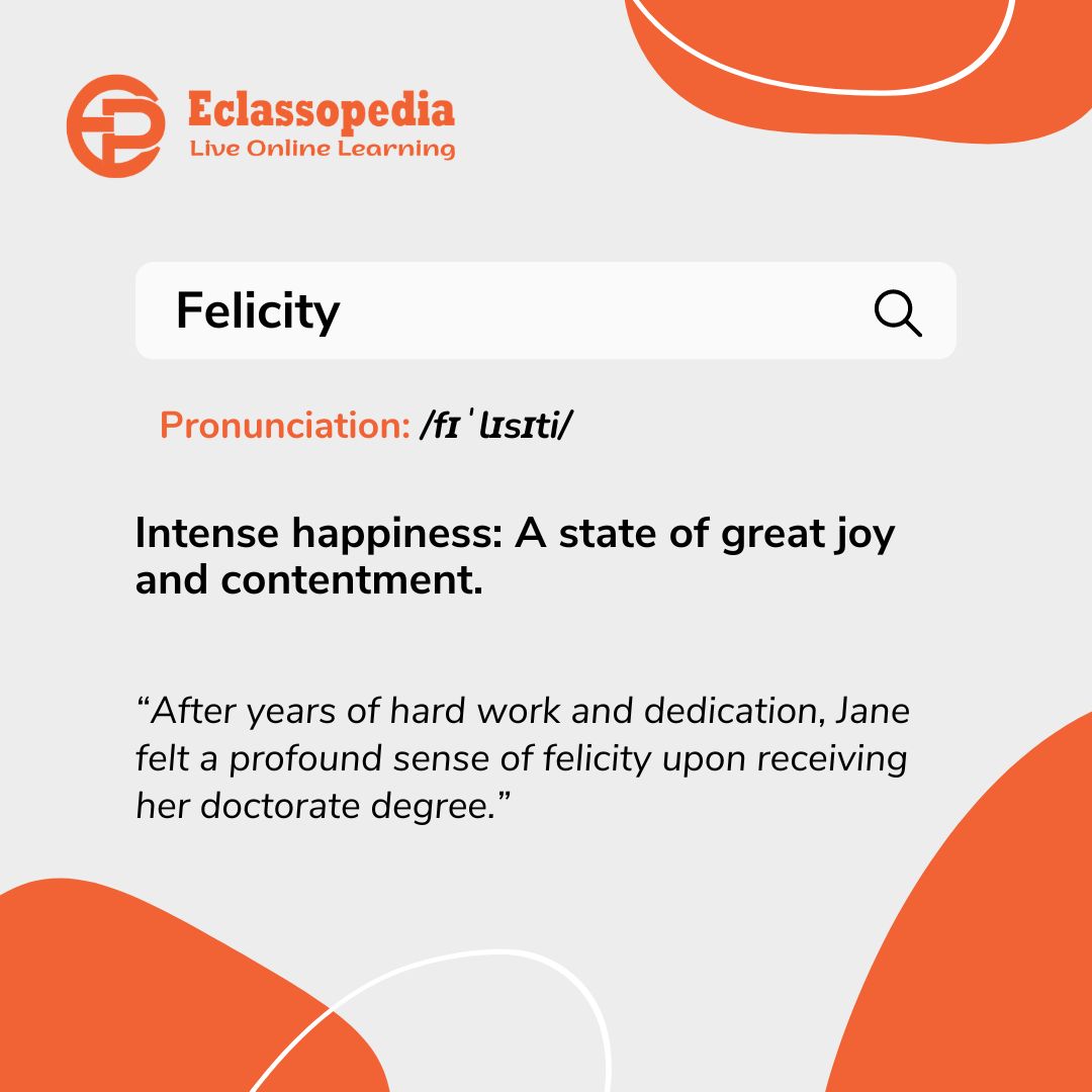 Discover the beauty of 'felicity' – a word that means intense happiness and the ability to express thoughts eloquently. Whether it’s the joy of achieving a dream or the art of eloquence, let’s celebrate the moments of true felicity in our lives! #WordOfTheDay #Felicity #Joy
