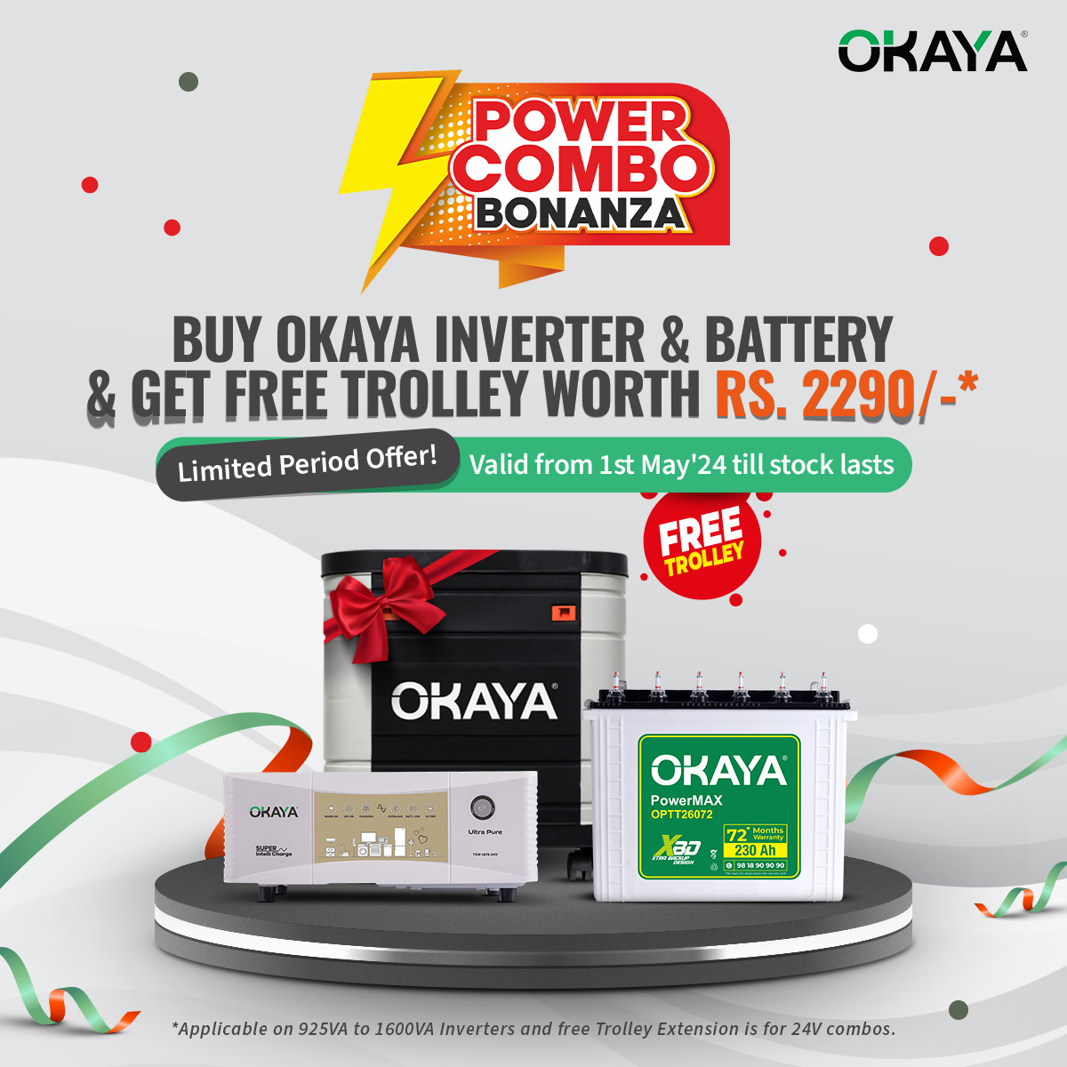 OkayaPowerGroup's tweet image. The ultimate Power Combo Offer is here! 🌟
Invest in the Okaya Inverter &amp;amp; Battery Combo NOW and receive a FREE trolley worth Rs. 2290/-! Say goodbye to power cuts and enjoy uninterrupted energy with Okaya. 💡🔌
#OkayaPower #PowerCombo #UninterruptedPower #SpecialOffer