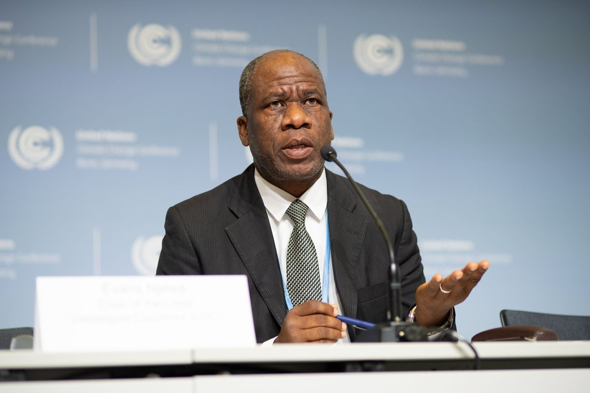 LossandDamage's tweet image. 1/4. “For the Least Developed Countries, the New Collective Quantified Goal on Climate Finance (#NCQG) is part of our survival. Our communities on the front lines are facing the adverse impacts of #ClimateChange on a daily basis.”  The @LDCChairUNFCCC, Evans Nijewa.