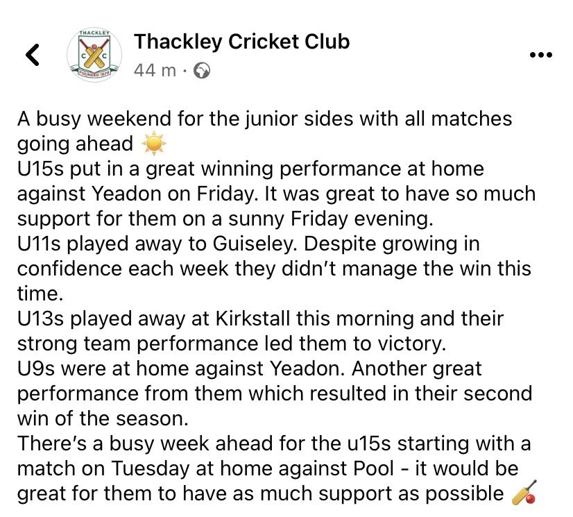 Thackley CC tweet media