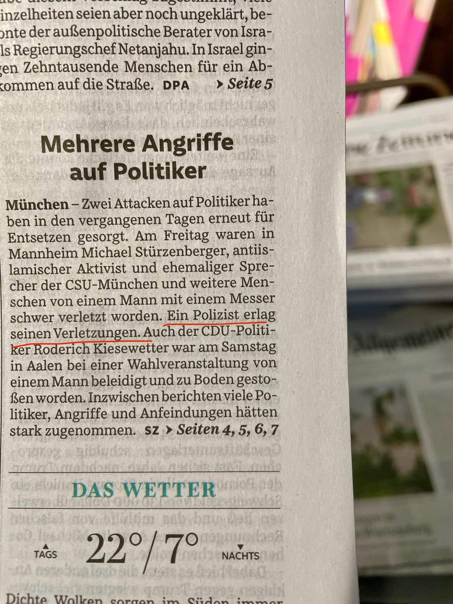 Wow, die SZ schafft es, den getöteten Polizisten in der Mitte einer kleinen Meldung zu verstecken. Bemerkenswert, wie niedrig der erste von einem Islamisten getötete Polizist gewichtet wird.
#Mannheim