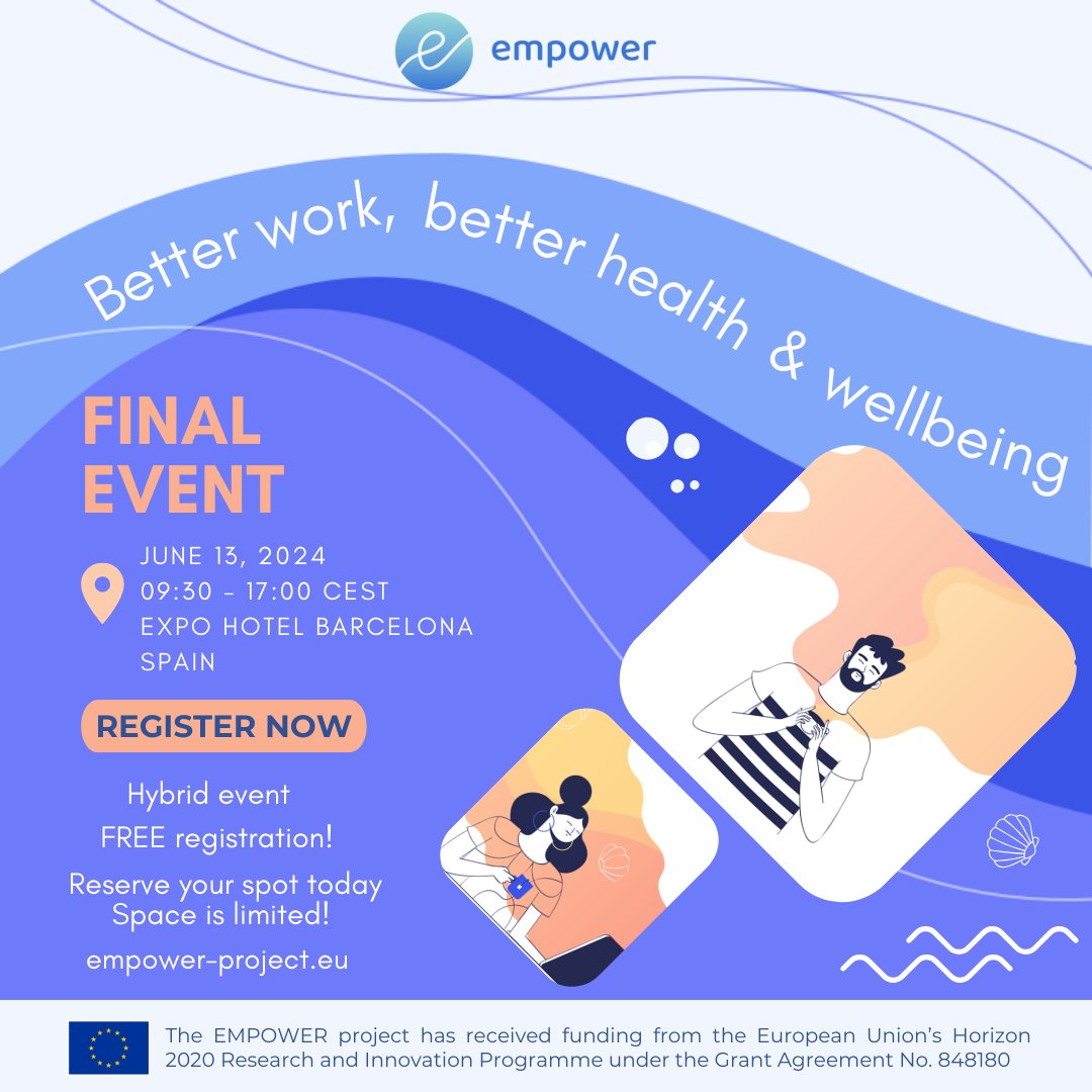 Brussels Institute for Social & Population Studies (@brispo_vub) on Twitter photo The <a href="/EmpowerPlatform/">Empower Project</a> consortium is proud to present the results of their efforts in developing & implementing an #eHealth platform to promote mental health in the workplace.
Join them for their final, hybrid event on June 13th!
Free registration through: eventbrite.co.uk/e/empower-fina… The <a href="/EmpowerPlatform/">Empower Project</a> consortium is proud to present the results of their efforts in developing & implementing an #eHealth platform to promote mental health in the workplace.
Join them for their final, hybrid event on June 13th!
Free registration through: eventbrite.co.uk/e/empower-fina…