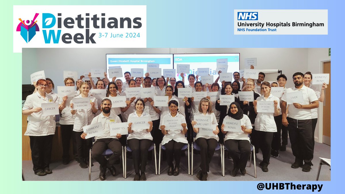 UHBTherapy's tweet photo. It’s time to celebrate dietitians week, recognise there is so many specialities and pathways you can take in dietetics!

#DW2024 #DietitiansWeek2024 #WhatDietitiansDo 
@BDA_Dietitians @wmbda @uhbtrust https://t.co/5FTo8qPvYS