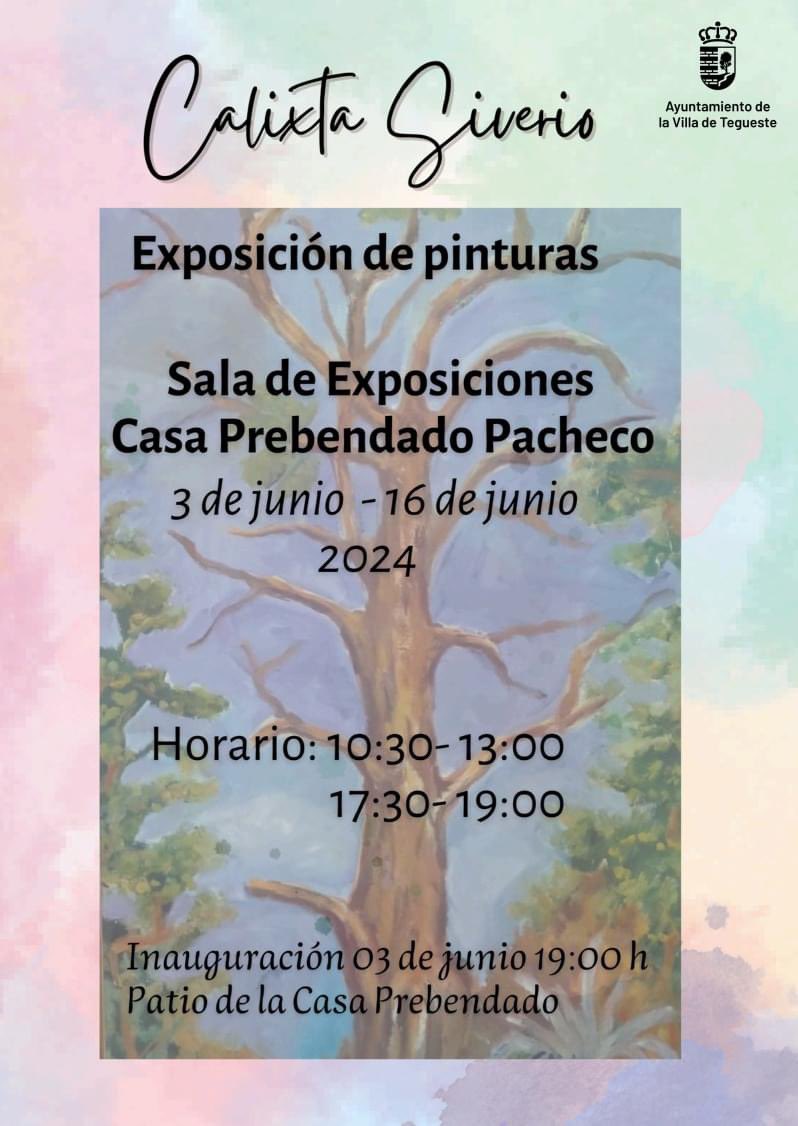 ayto_tegueste's tweet photo. 🎨 Calixta Siverio. Exposición de pinturas.
📍 En la Sala de Exposiciones Casa Prebendado Pachecho, del 3 de junio al 16 de junio
¡Ven a visitarla! En horario de 10:30 a 13:00 / 17:30 a 19:00
#SaladeExposiciones #ExposicióndePinturas #CalixtaSiverio https://t.co/YKEwO9L1gK