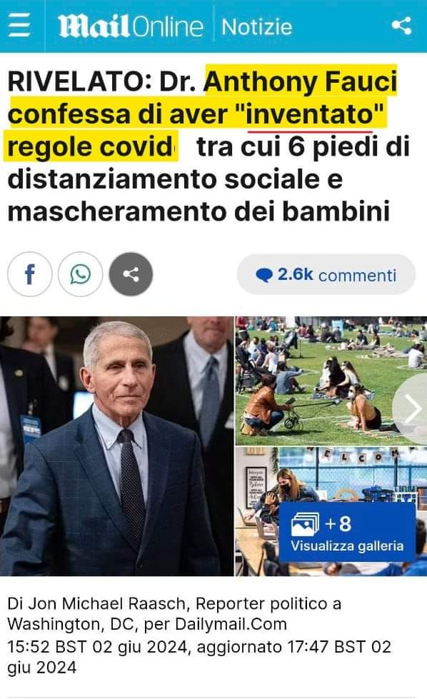 itsmeback_'s tweet photo. Fauci ammette di avere inventato di sana pianta le regole contro il virus immaginario

-Fauci ha detto di non sapere da dove provenga la regola del distanziamento sociale di sei piedi (1,82 metri, ndr)
-Ha anche affermato di non essere a conoscenza di studi che raccomandassero maschere per i bambini

La perdita di apprendimento e gli ostacoli sociali dei bambini sono stati ben documentati, con uno studio del National Institute of Health (NIH)  che definisce l’impatto dell’uso della maschera sull’alfabetizzazione e sull’apprendimento degli studenti “molto negativo”.

Il virus era immaginario, le regole per combatterlo, totalmente inventate, ma tutto doveva servire per arrivare al reale obiettivo.

Il vaccino ricco di proprietà organolettiche quali ossido di grafene e nanotecnologia.

👇👇👇
