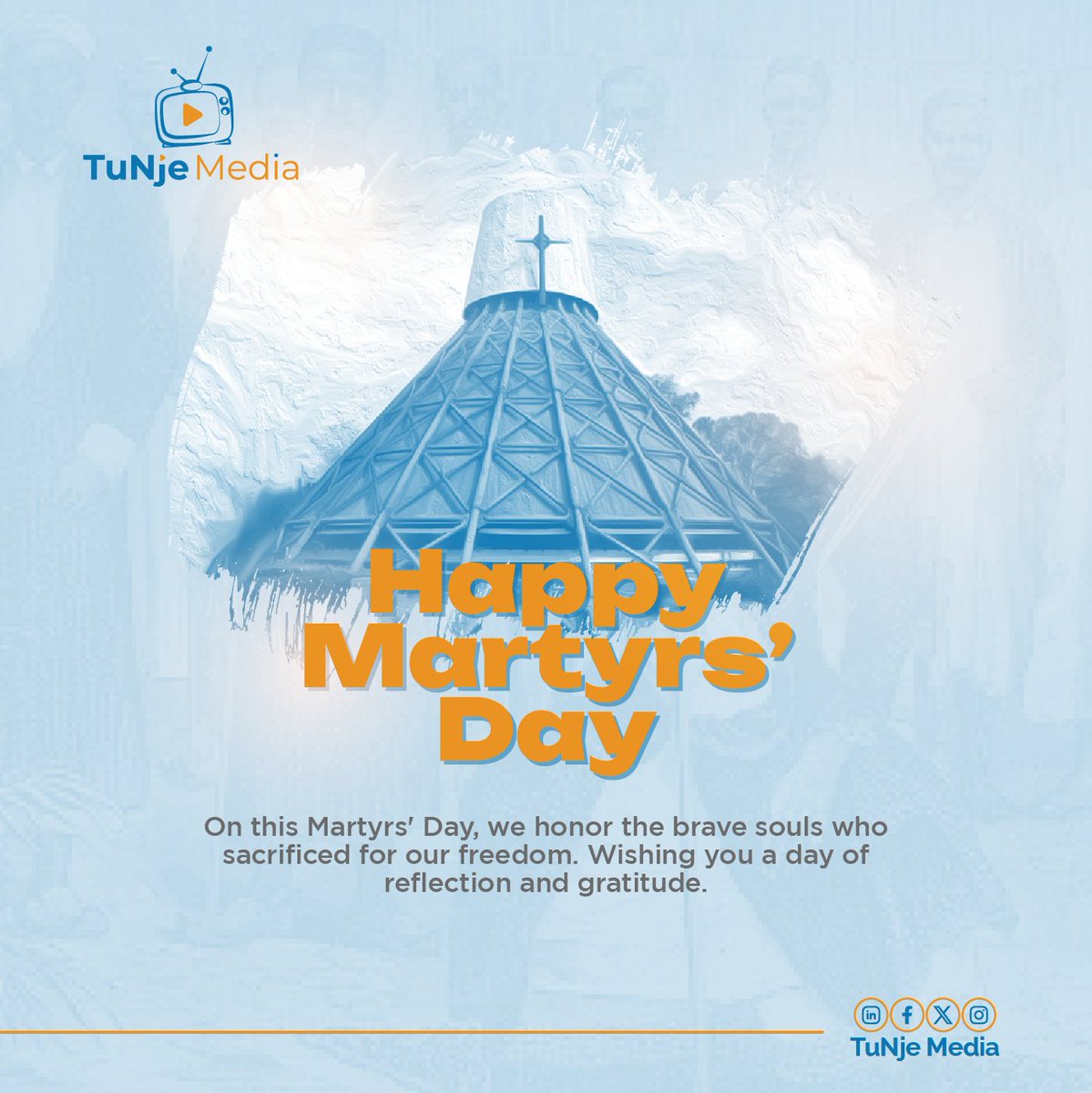 TuNjeMedia's tweet photo. Let us honor the great faith and ultimate sacrifice of the blessed martyrs. May their courage inspire us to stand firm in our convictions and work towards a more just and peaceful world. Wishing our clients and family a reflective Martyrs' Day filled with unity and resilience. https://t.co/VMeeDM9mtQ