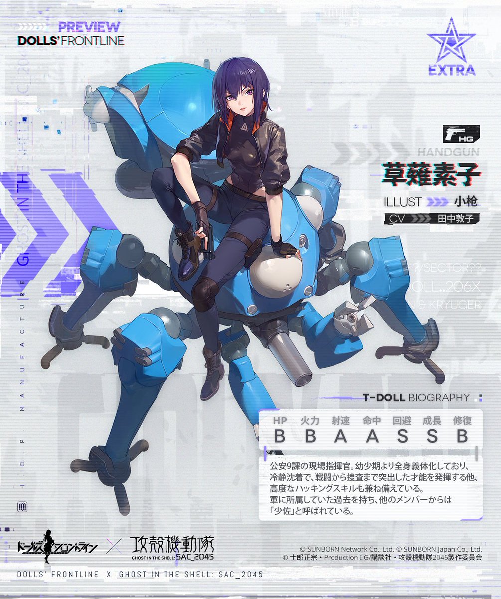 コラボ特典人形紹介】 EXTRAハンドガン「草薙素子(CV: #田中敦子)」の
